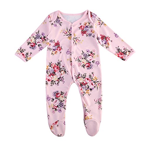 Pestelley Baby Girls Flower Bodysuits Sleepsuits Rompers Cute Convenient (12-18 months, pink)