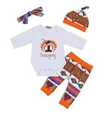 Zefeng 4Pcs Baby Boys Girls Thanksgiving Outfit Long Sleeve Bodysuit Pants with Hat and Headband