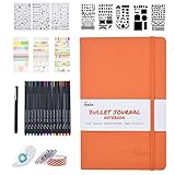 Bullet Dotted Journal Kit,Feela A5 Dotted Bullet Grid Journal Set with a 192 Pages Notebook,Fineliner Pens,Reusable Stencils,Sticker Sheet,Washi&Glue Tape,Black BallPen for Diary,Schedule Plan,Draw