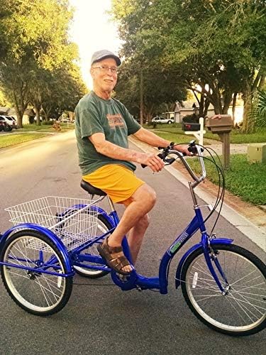 24" SIX Speed Low Step Through U Frame Adult Tricycle Blue Big Comfortable SEAT Large Basket