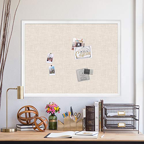 U Brands Linen Cork Linen Bulletin Board, 30 x 40 Inches, White Wood