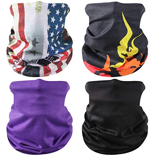 SUMADE Unisex 4 piezas de polaina para el cuello, diadema para la cabeza, pasamontañas para la cara, cubierta para la boca, protección UV, bufanda mágica, pañuelos