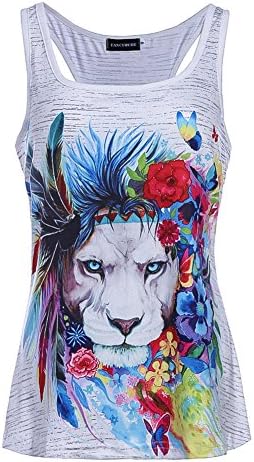 Bangerdei Women's Summer Lion King Floral Printed Colors Tank Tops White S