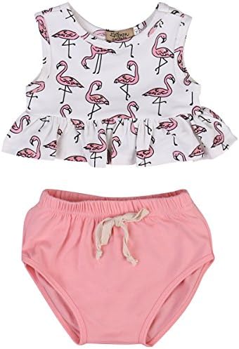 Summer Newborn Infant Baby Girl Flamingo Ruffle Vest Tops Bottom 2PCS Outfit Clothes Set (12-18 Months)