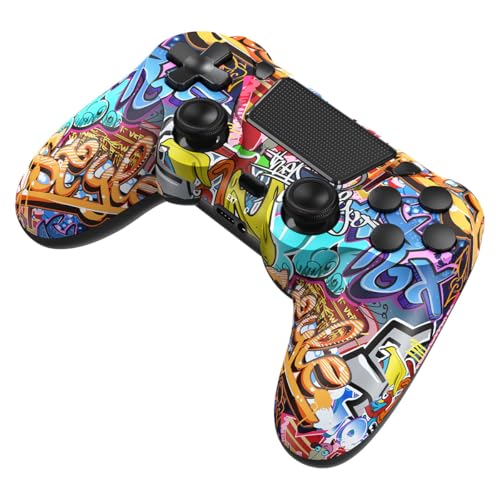 TIANHOO Wireless Controller Compatible with PS4/Pro/Slim, with Vibration Feedback, Motion Sensing, Touchpad, Light Bar, Share, 3.5mm Headphone Jack(Graffiti)