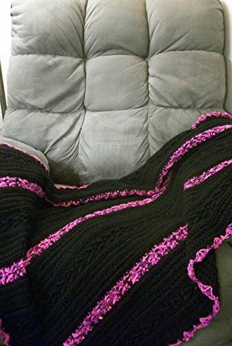 Hand Crocheted Throw Blanket, Wheelchair Blanket or Baby Blanket in Black and Hot Pink Variegated Yarn by DRCrafts