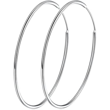 Pendientes De Aro De Plata De Ley 925 Para Mujer - Aros Lisos, Varios Tamaños (20mm A 70mm), Cierre Seguro