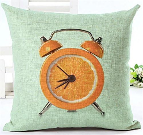 KAMA Delicious Fruit Series Pillowcase Cotton Linen Square Pillowcases Cushion Cover Standard Size 18 x 18 for Home Decor (Orange Alarm clock)