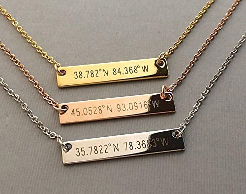 Personalized Necklace Name Plate Bar Gold Necklace Custom Necklace with Coordinates Silver Necklace Wedding Bridesmaid Gift Holiday Gifts Valentines Gift Mothers Day Gift