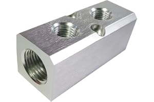 Qolekog Quality 2 Way 4 Port Air Manifold 1/2" NPT Supply Port 1/4" NPT Outport With Mounting Hole Aluminum Silver 1Pcs