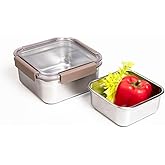 LocknLock Stainless Steel Food Storage Container Set with Lids, 2 Pack Metal Lunch Boxes, Airtight and Leak Proof, Microwave, Freezer and Dishwasher Safe, 700ml and 1300ml