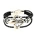 Aprilsky Women's Unisex Jewelry Leather Bracelet Fleur De Lis Charm Bangle Bracelet Black