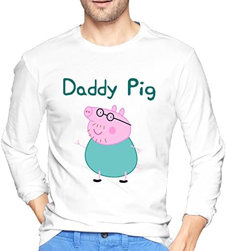 Mens Daddy Pig Cartoon Logo Awesome Long Sleeve O Neck T-shirts Tee