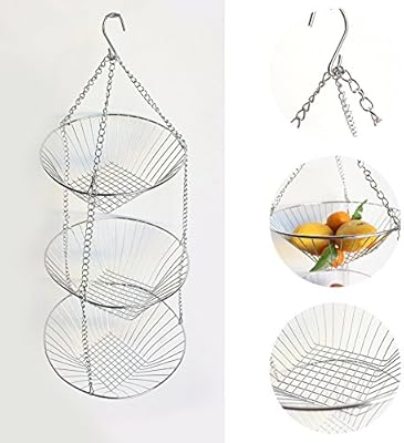 Amazon Com Stainless Steel Hanging Fruit And Vegetable Basket Hanging Fruit Storage Basket 3 Tier For Kitchen