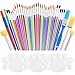 PAXCOO 32 Pcs All Purpose Paint Brush Value Pack, Nylon Hair Artist Acrylic Paint Brushes Great with Acrylic, Oil, Watercolor, Gouache (29 Brushes with 3 Paint Palettes)