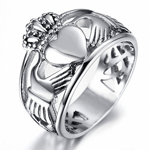 Sobly Jewelry Men's Stainless Steel Claddagh Heart Crown Ring with Celtic Knot Eternity Design (8)