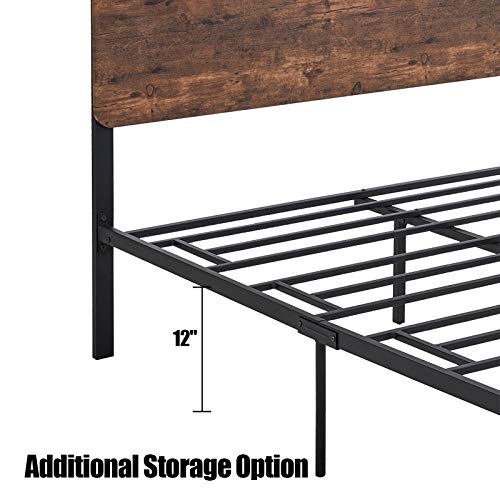 Amerlife Full Metal Platform Bed Frame with Rustic Headboard and