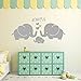 Large Cute Elephant Family with Hearts Wall Decals Baby Nursery Decor Kids Room Wall Stickers, (Large)40''W x19''H, Grey