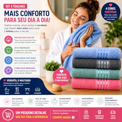 Kit Toalha Multiuso 62x120cm Para Banho Mesa Cozinha Sortidas