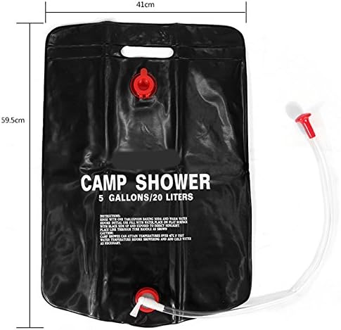 Kamidi 20L/5 Gallons Solar Energy Heated Camp Shower Bag Outdoor Camping Hiking Utility Water Storage PVC Back Shower Water Bag