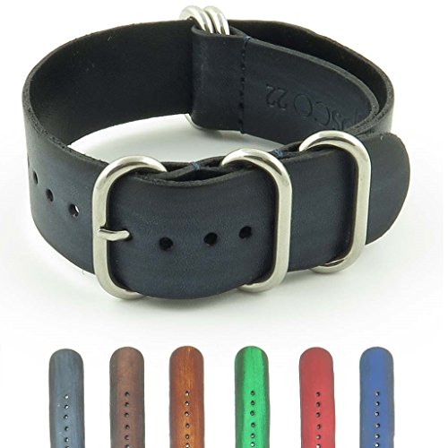 StrapsCo Vintage Leather Watch Band Strap w/ Polished Stainless Steel Rings