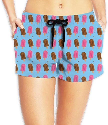Pantgua1 Summer Popsicles Ice Cream Women Color Fashion Swim Trunk Beach Shorts Boardshorts Pants Pocket