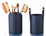 Beauty Kate 5Pcs Oval Toothbrush Makeup Brushes Set (Rose Gold Black) + PU Hard Leather Brush Holder Organizer (Black)