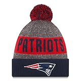 New Era Knit New England Patriots Blue On Field Sideline Winter Stocking Beanie Pom Hat Cap 2015