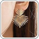 Andelaisi Punk Exaggerated Leaf Drop Earrings Gold Palm Leaf Dangle Earrings Vintage Leaf Earrings Large Leaf Studs Earrings Jewelry for Women