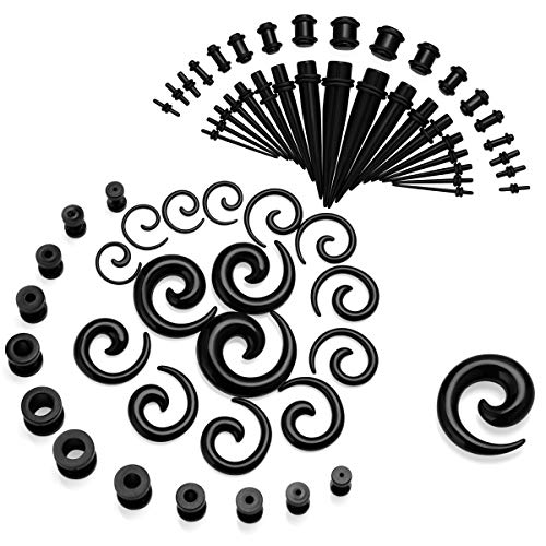 NASAMA 64Pcs Acrylic Gauge Kit Spiral Tapers Tunnels Plugs 14G00G Ear