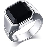 Stainless Steel Rings for Men : Fashion Square Black Agate Onyx Ring for Men, Waterproof Gemstone Ring for him, Jewelry Gift for Men Boyfriend