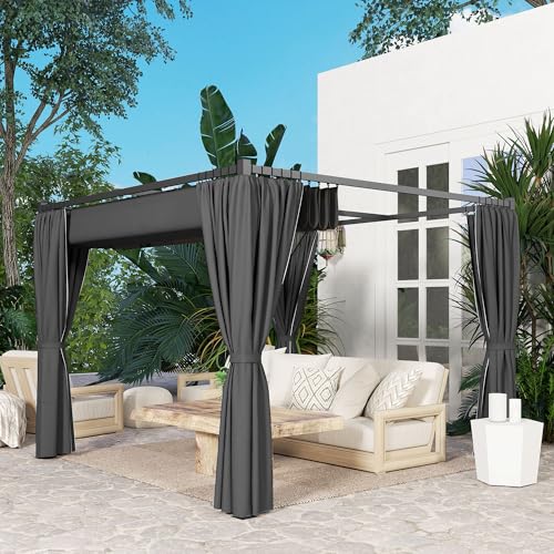 Outsunny 10' x 10' Retractable Pergola Canopy with Sidewalls, Metal Outdoor Gazebo Sun Shade Shelter for Garden, Porch, Patio, Deck, Deck, Dark Grey