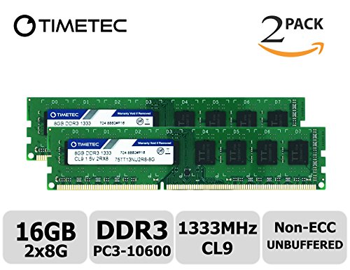Timetec Hynix IC 16GB Kit (2x8GB)  DDR3 1333MHz PC3-10600 Unbuffered Non-ECC 1.5V CL9 2Rx8 Dual Rank 240 Pin UDIMM Desktop Memory Ram Module Upgrade (16GB Kit (2x8GB))