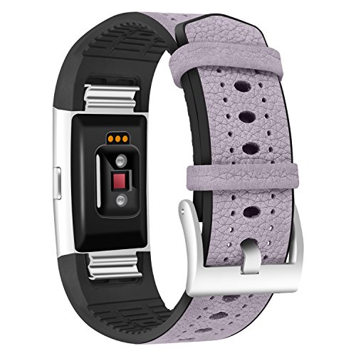 wolow&kooers Fitbit Charge 2 Bands, Leather Silicon WristBand Adjustable Replacement Sport Strap band For Fitbit Charge 2 Small Large Women Men(purple)