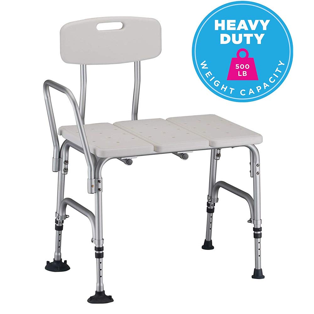 Tub Transfer Bench, U-HOOME Lightweight Medical Bath Seat and Shower Chair with Back, Non-Slip Seat, Transfer Bench for Elderly and Disabled, Medical Bath Stool Chair, Adjustable Height, White
