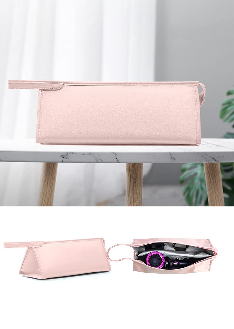 Hosoncovy PU Leather Travel Case Carrying Case Storage Bag Protective Case for Dyson Supersonic Hair Dryer for Dyson Airwrap Styler (Pink)