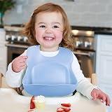 Vicloon Silicone Baby Bibs 2 Pack Waterproof Adjustable with Pocket Blue-Green view 8