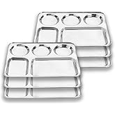 Kitchen kemistry Premium Stainless Steel Luxurious 5 In 1 Three Compartment Divided Dinner Plate/Partition Thali/Partition Plate -Set of 6