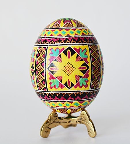Traditional Yellow Pysanka egg, chicken egg hand painted, Ukrainian Easter egg