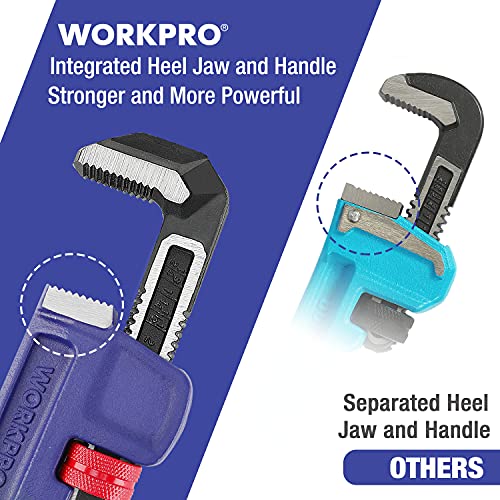 WORKPRO 14-inch Pipe Wrench, Heavy Duty Straight Plumbing Wrench, Drop Forged, Blue