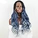 Xiweiya Blonde and Blue Wavy Wig Synthetic Lace Front Wigs wavy Dark root Heat Resistant Fiber long wavy Hair wig Ombre blonde Body Wave Hair Wigs For Women 24inch (blue)