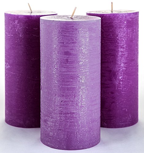 Set of 3 Purple Pillar Candles 3" x 6" Unscented Handpoured for Weddings, Church, Home Decoration, Relaxation, Spa, Smokeless Cotton Wick - Fragrance-Free by Melt Candle Company