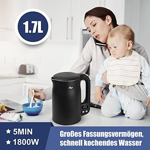 1.7L 304 Edelstahl Mit 11 Temperaturen Wasserkocher,1800w Trockenaufschutz, Doppelter Verbrühungsschutz, Bpa Frei, Lcd Anzeige Precision Control, Temperatureinstellung (40°C-100°C)