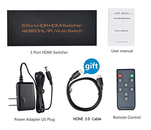 [2019 PRO] 4K 60hz HDMI Switcher, NexTrend 5 Port HDR HDMI 2.0 Switch Hub HDMI Splitter Support 4K@60Hz/2K/1080P/3D with IR Remote Control for TV, Projector Camcorders, Gaming Console - Thumbnail 6