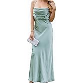 VGBNT Satin Tie Back Maxi Dresses for Women 2025 Cowl Neck Spaghetti Strap Ruched Backless Bridesmaid Wedding Guest Dress