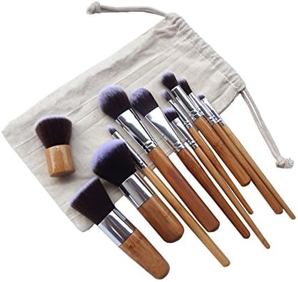 Makeup Brush Set Professional Bamboo Handle Premium Synthetic Kabuki Foundation Blending Blush Concealer Eye Face Liquid Powder Cream Cosmetics Brushes Kit (11Pcs With Bag)