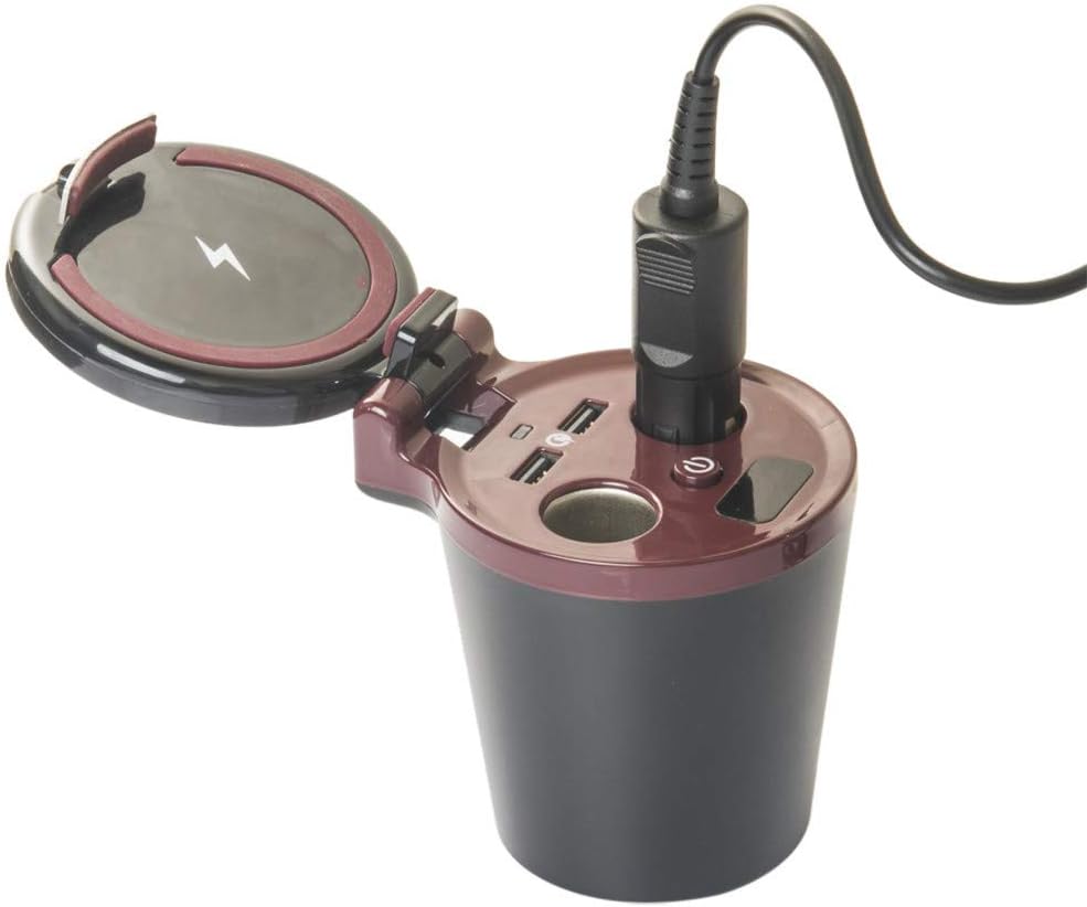 Saying 3-1 Car Qi Wireless Fast Charger with 2 USB Ports, Cup Holder Lighter for Cellphone, 5V/3.1A