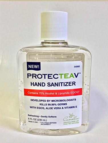 ProtecTeaV Natural Green Tea/EGCG Hand Sanitizer with Aloe Vera and Vitamin E. Doesn't Dry Out Hands. No Harmful Chemicals. Effective - Cleanses - Moisturizes - Cooling-Soothes.