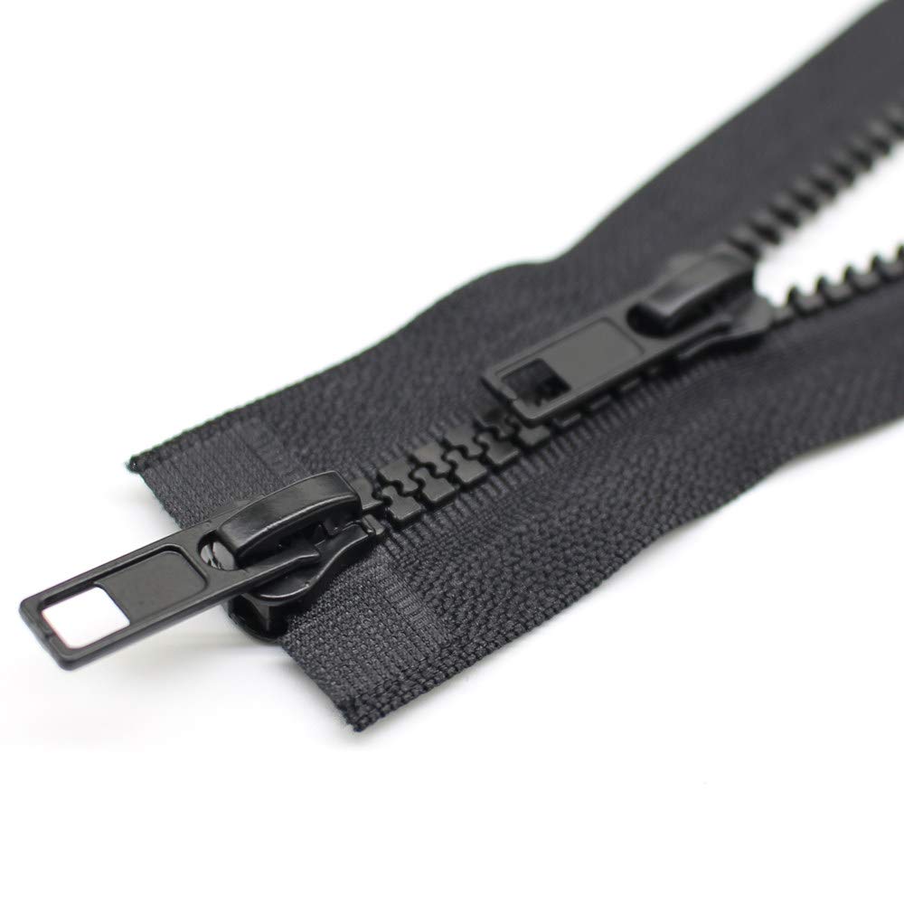 YaHoGa 2PCS 100cm #5 Two Way Separating Jacket Zipper for Sewing Jacket Coat Molded Plastic Vislon Zippers Bulk (40" TW Black)