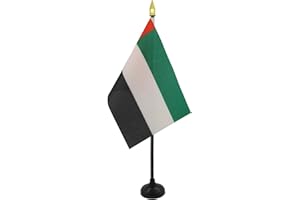 AZ FLAG - United Arab Emirates Table Flag 4'' x 6'' - Emirati Mini Desk Flag 100% Polyester 15 x 10 cm - Office Banner with 10'' Pole - Golden Spear